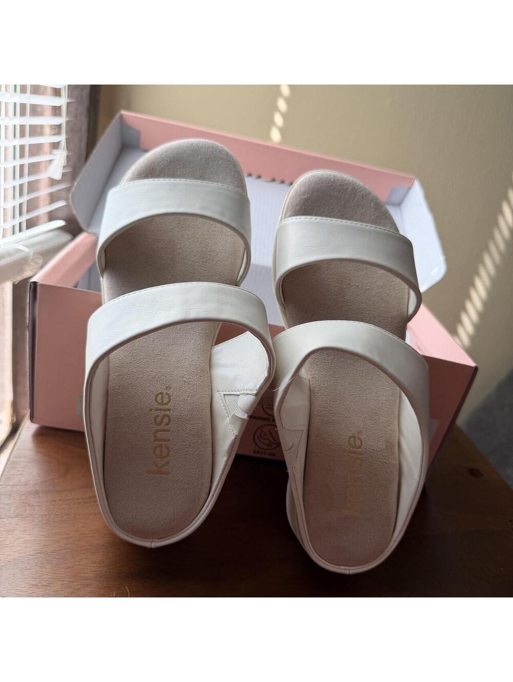 Kensie Endy Comfort Beige Double Strap Slide Sandals | Women’s 7